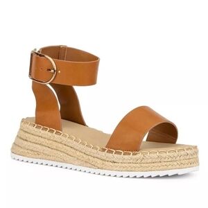 NEW Olivia Miller Women's Size 7 Almond Beach Slingback Wedge Sandals Cognac